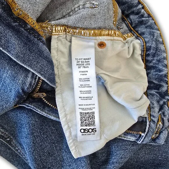 Women's Size 25/30 ASOS Slim Fit High-Rise Dark Wash Stretch Jeans - Picture 4 of 5